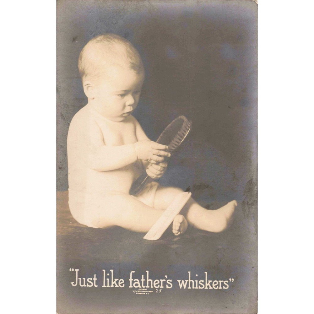 Vintage Rochester Photo Press Postcard Baby Just Like Father's Whiskers Sepia - Picture 1 of 2